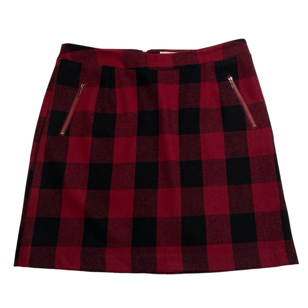 Bob Timberlake Wool Blend Buffalo Plaid Mini Skirt Red Black Zipper Accents 12